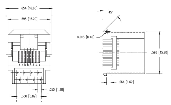 Mechanical Drawing - Stewart Connector / Bel RJ Modular Bottom Entry Vertical Jack