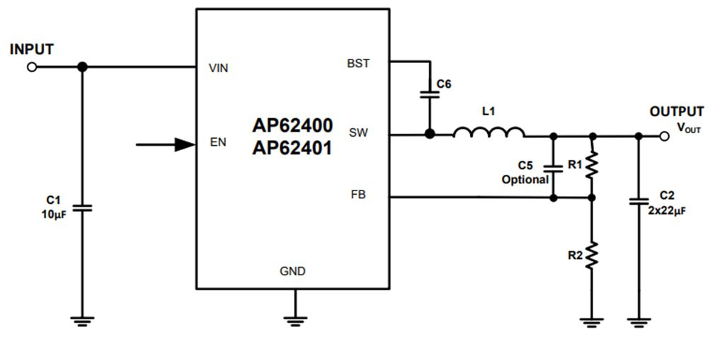 Application Circuit Diagram - Diodes Incorporated AP62400 & AP62401 Synchronous Buck Converters