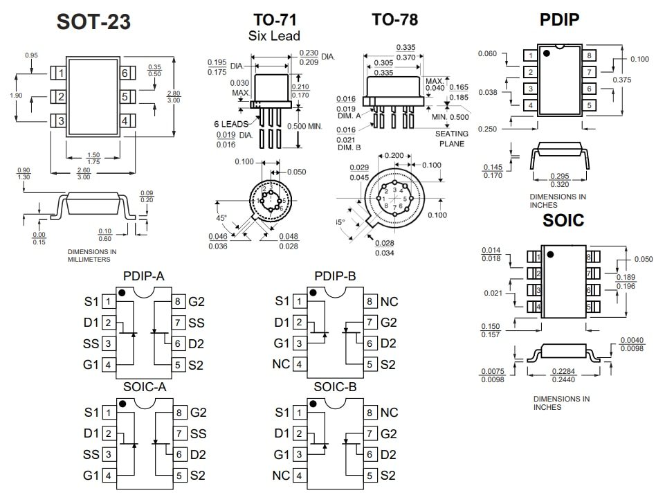Mechanical Drawing - Linear Integrated Systems Low Noise Dual N-Channel JFETs