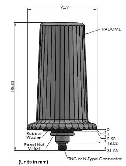 Mechanical Drawing - Calian AJ977XF AntiJam Triple Band GNSS Antennas