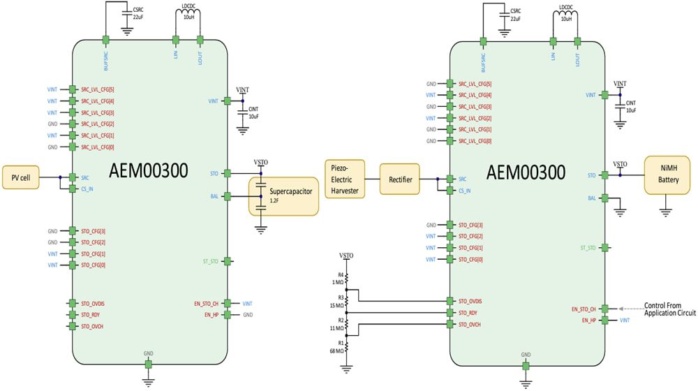 Application Circuit Diagram - e-peas AEM00300 Ambient Energy Manager Battery Charger