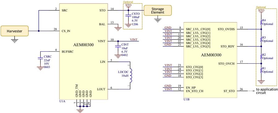 Schematic - e-peas AEM00300 Ambient Energy Manager Battery Charger