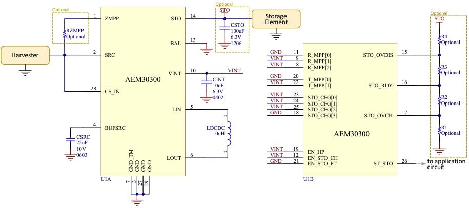 Schematic - e-peas AEM30300 RF Energy Harvesting Battery Charger