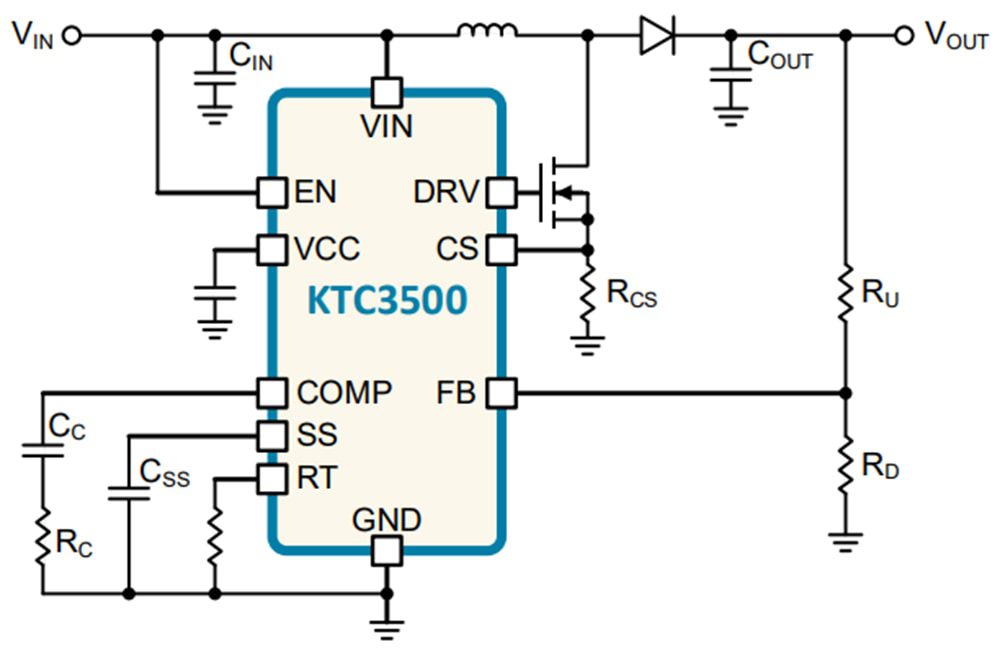 Application Circuit Diagram - Kinetic Technologies KTC3500 Low Quiescent Current DC/DC Controller
