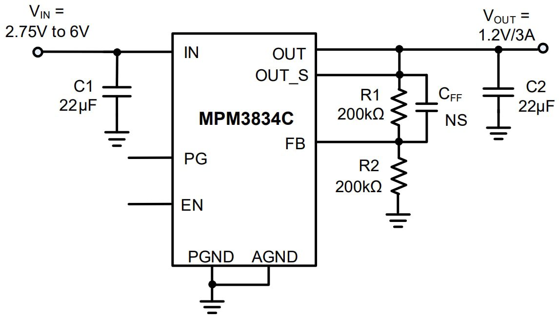 Application Circuit Diagram - Monolithic Power Systems (MPS) MPM3834C 3A Ultra-Small Power Modules