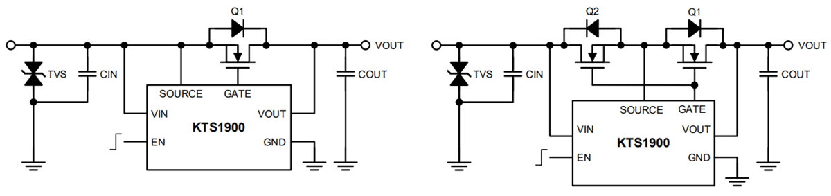 Application Circuit Diagram - Kinetic Technologies KTS1900 Ideal Diode & Load Switch Controllers