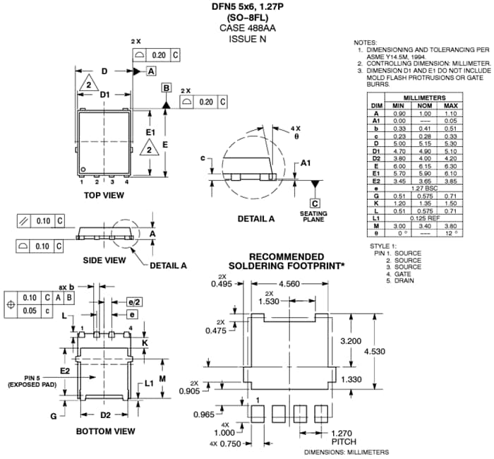 Mechanical Drawing - onsemi NTMFS6H858NL N-Channel Power MOSFET