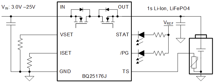Application Circuit Diagram - Texas Instruments BQ25176J Linear Battery Charger IC
