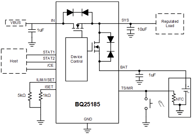 Application Circuit Diagram - Texas Instruments BQ25185 Linear Battery Charger IC