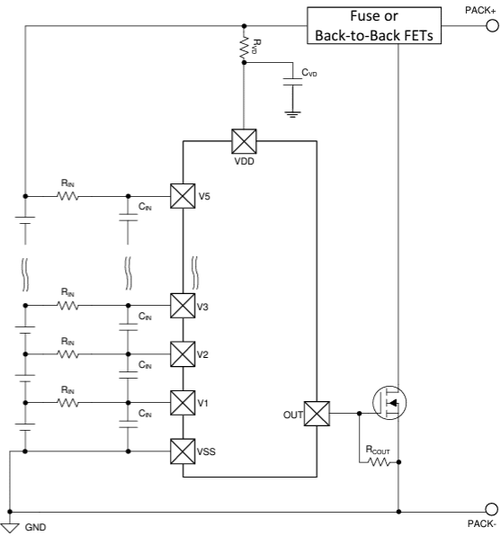 Schematic - Texas Instruments BQ77205 Over-Voltage Protector Schematic - Texas Instruments BQ77205 Over-Voltage Protector