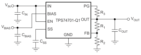 Application Circuit Diagram - Texas Instruments TPS74701-Q1 LDO Linear Regulator