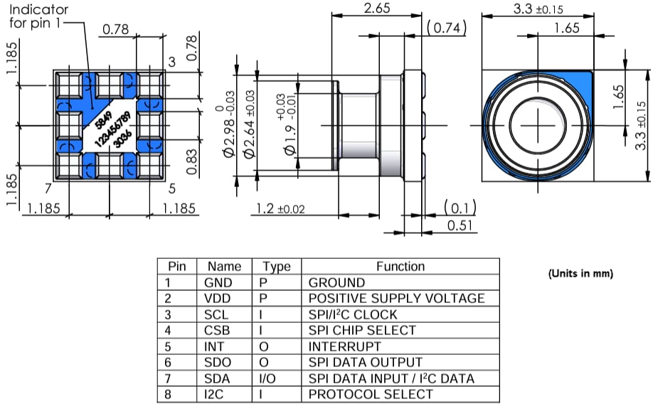 Mechanical Drawing - TE Connectivity / Measurement Specialties MS5849 Board Mount Pressure Sensors