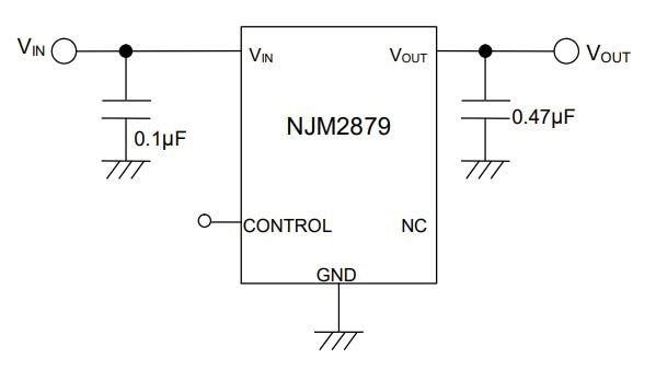 Application Circuit Diagram - Nisshinbo NJM2879-H Low-dropout (LDO) Voltage Regulator IC Application Circuit Diagram - Nisshinbo NJM2879-H Low-dropout (LDO) Voltage Regulator IC