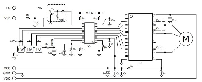 Application Circuit Diagram - ROHM Semiconductor BM624xFS 3-Phase Fan Motor Drivers Application Circuit Diagram - ROHM Semiconductor BM624xFS 3-Phase Fan Motor Drivers