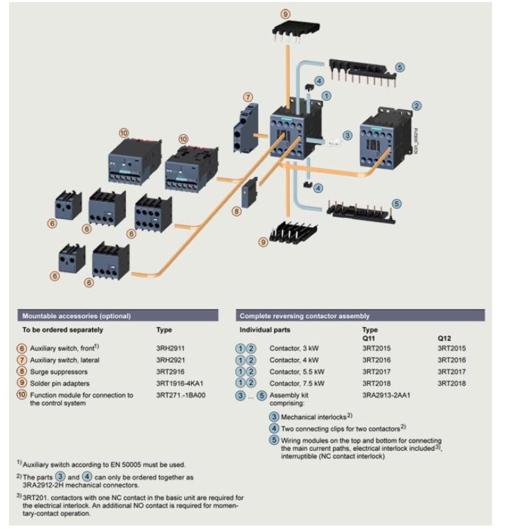 Chart - Siemens SIRIUS 3RA23 Reversing Contactor Assemblies
