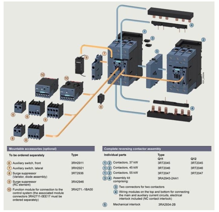 Chart - Siemens SIRIUS 3RA23 Reversing Contactor Assemblies