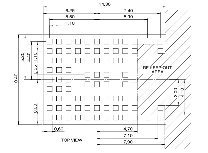 Mechanical Drawing - u-blox NORA-W2 Expresslink Multiradio Modules