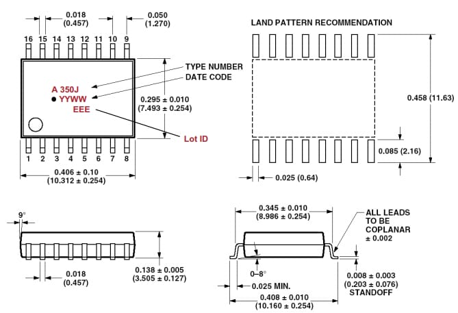 Mechanical Drawing - Broadcom ACPL-350J 3A Gate Driver Optocouplers