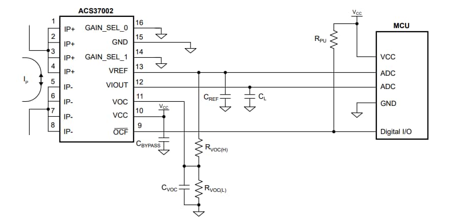 Application Circuit Diagram - Allegro MicroSystems ACS37002 400kHz High Accuracy Current Sensor ICs