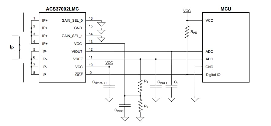 Application Circuit Diagram - Allegro MicroSystems ACS37002 400kHz High Accuracy Current Sensor ICs