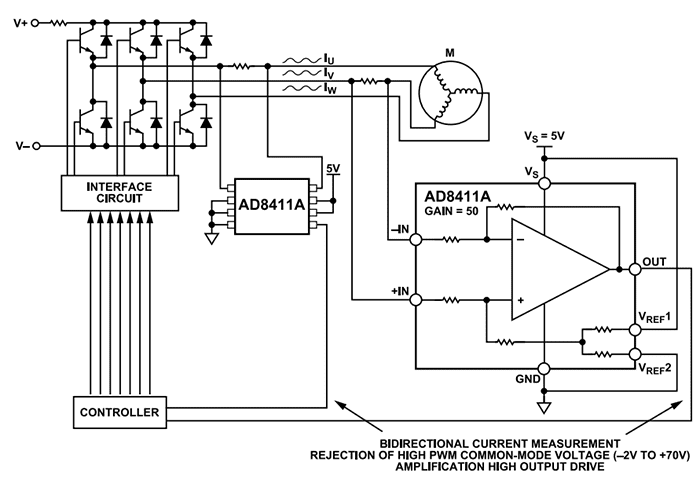 Application Circuit Diagram - Analog Devices Inc. AD8411A High Bandwidth Current Sense Amplifiers