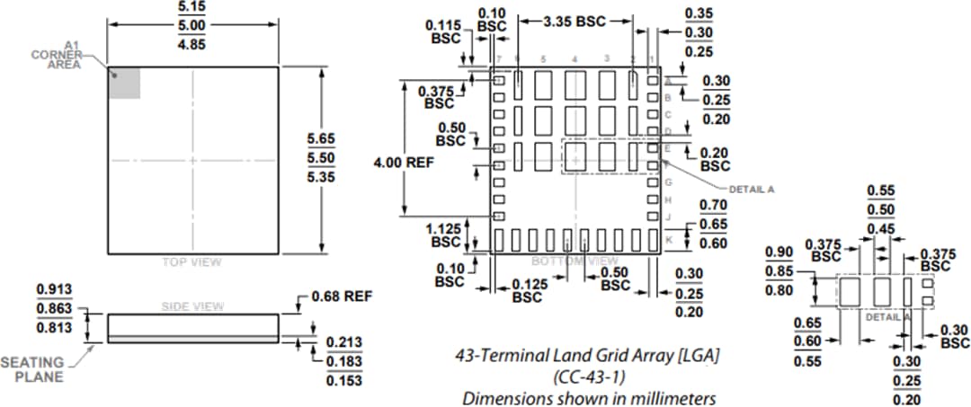 Mechanical Drawing - Analog Devices Inc. ADP5055 Triple Buck Regulator