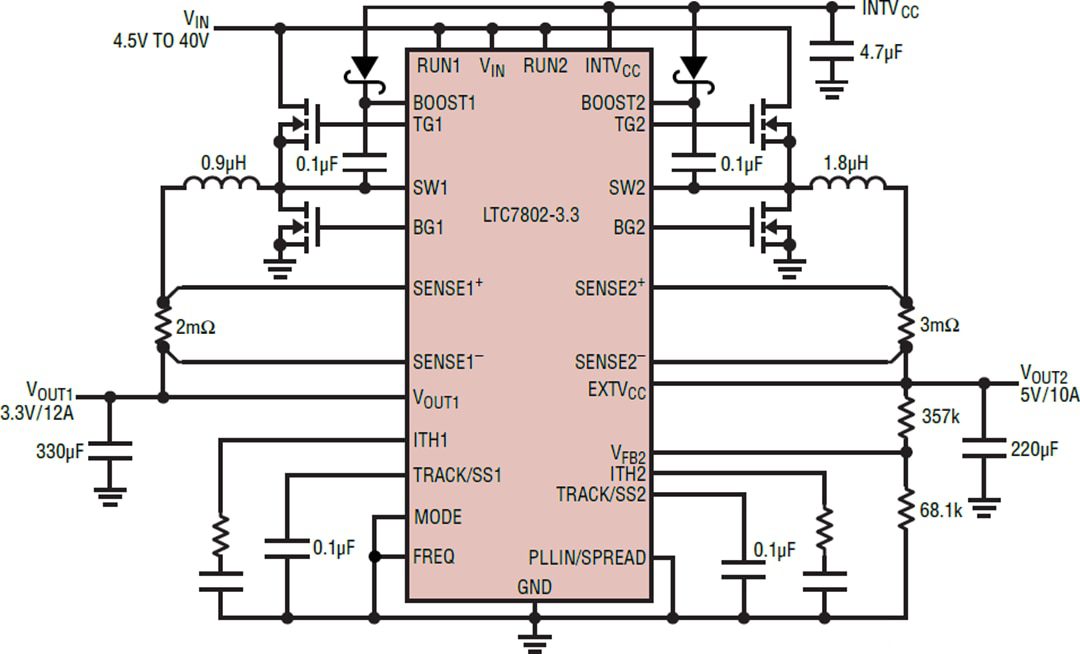 Application Circuit Diagram - Analog Devices Inc. LTC7802 & LTC7802-3.3 Step-Down Controllers