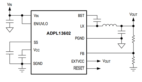 Application Circuit Diagram - Analog Devices Inc. ADPL13602 Synchronous Step-Down DC-DC Converters