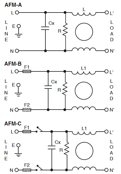 Application Circuit Diagram - Ohmite AFM Single Phase Medical Grade Inlet EMI Filters
