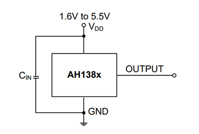 Application Circuit Diagram - Diodes Incorporated AH1381/2/3 Digital Unipolar Hall-Effect Switch ICs