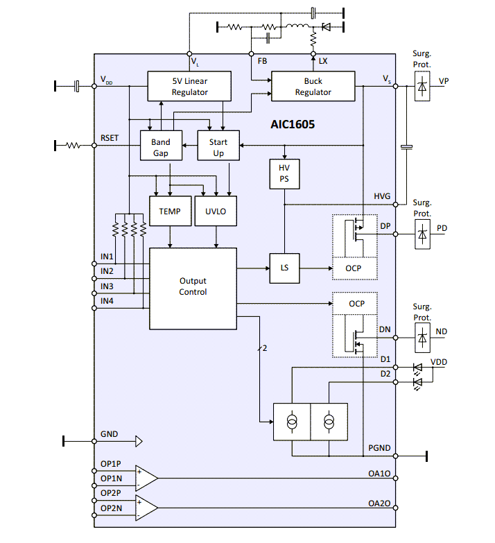 Application Circuit Diagram - Apex Microtechnology AIC1605 High Voltage Interface IC