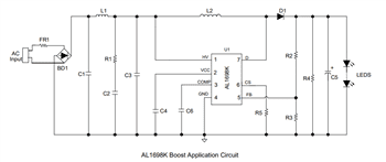Application Circuit Diagram - Diodes Incorporated AL1698K High Efficiency Dimmable LED Driver