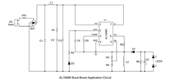 Application Circuit Diagram - Diodes Incorporated AL1698K High Efficiency Dimmable LED Driver
