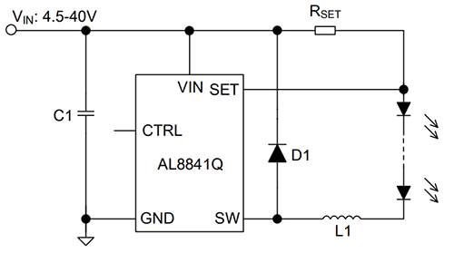 Application Circuit Diagram - Diodes Incorporated AL8841Q Automotive Step-Down LED Drivers