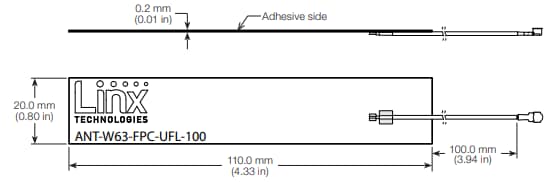 Mechanical Drawing - TE Connectivity / Linx Technologies ANT-W63-FPC-UFL-100 WiFi 6 Antenna