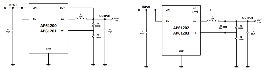 Application Circuit Diagram - Diodes Incorporated AP6120x 2A Synchronous Buck Converters