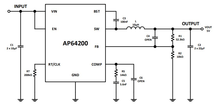 Application Circuit Diagram - Diodes Incorporated AP64200 Buck Converter