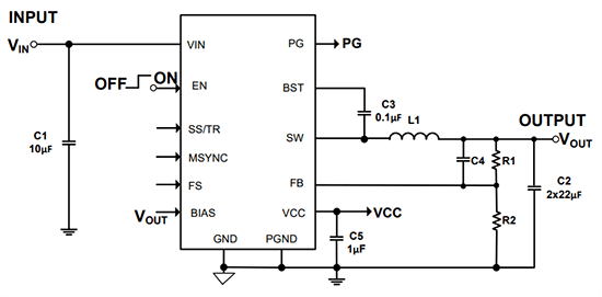 Application Circuit Diagram - Diodes Incorporated AP66200 Synchronous DC-DC Buck Converter