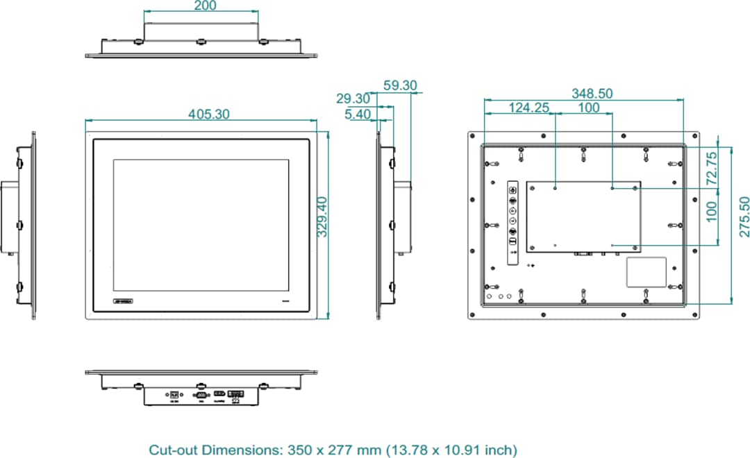 Mechanical Drawing - Advantech FPM-800S Industrial Monitors Mechanical Drawing - Advantech FPM-800S Industrial Monitors