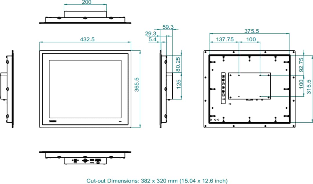 Mechanical Drawing - Advantech FPM-800S Industrial Monitors Mechanical Drawing - Advantech FPM-800S Industrial Monitors