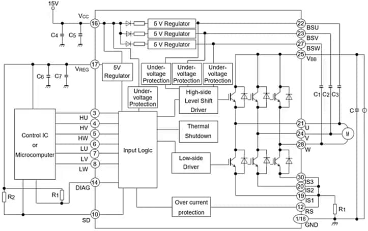 Application Circuit Diagram - Toshiba TPD4163K/TPD4164K Intelligent Power Devices