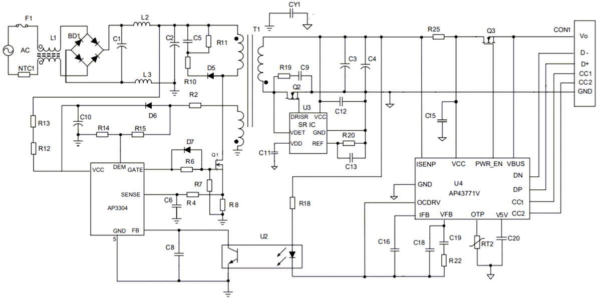 Application Circuit Diagram - Diodes Incorporated AP3304 Multi-Mode PWM Controller