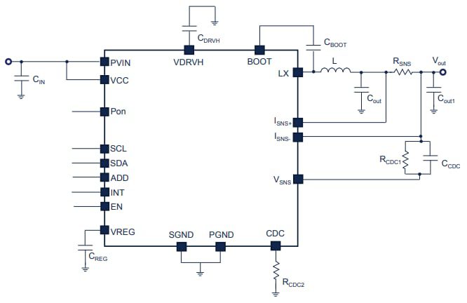 Application Circuit Diagram - STMicroelectronics STPD01 Programmable Synchronous Buck Converter Application Circuit Diagram - STMicroelectronics STPD01 Programmable Synchronous Buck Converter