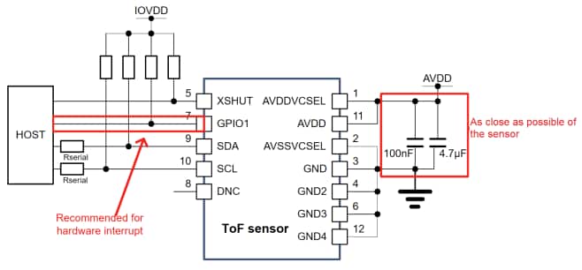 Schematic - STMicroelectronics VL53L4ED ToF High Accuracy Proximity Sensor