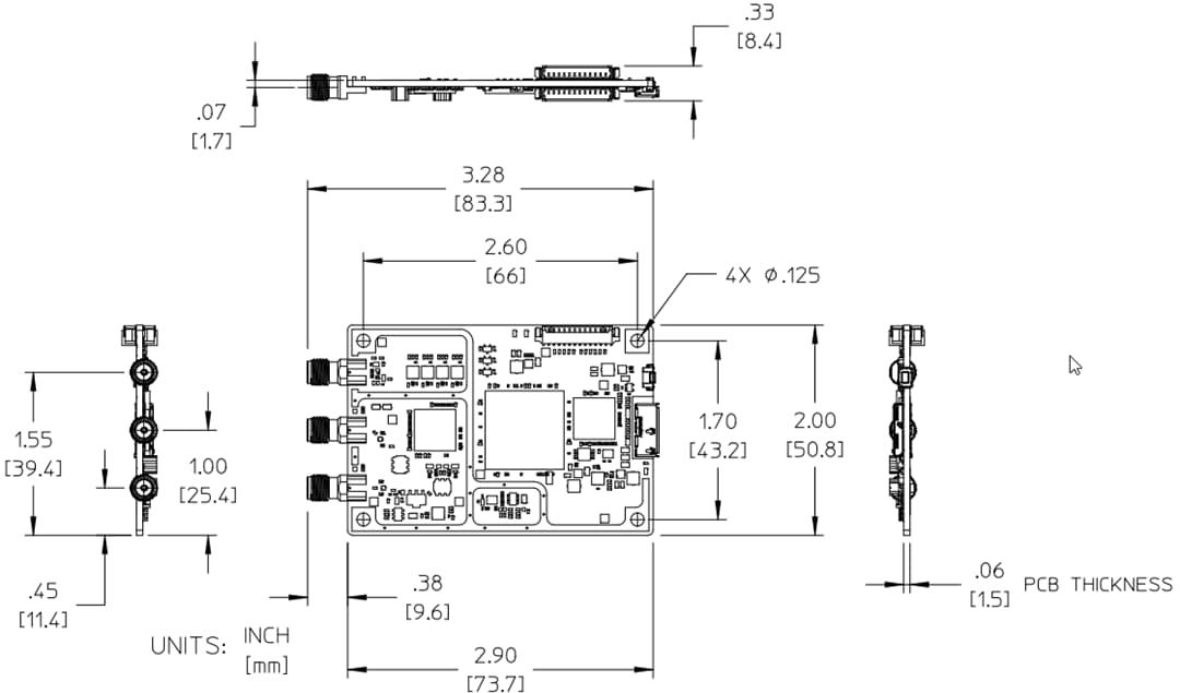Mechanical Drawing - Digilent B200mini Ettus USRP 70MHz-6GHz SDR/Cognitive Radio