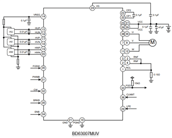 Application Circuit Diagram - ROHM Semiconductor BD630xx 3-Phase Brushless Motor Drivers Application Circuit Diagram - ROHM Semiconductor BD630xx 3-Phase Brushless Motor Drivers