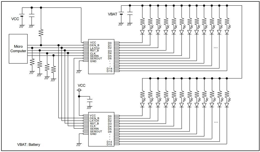 Application Circuit Diagram - ROHM Semiconductor BD83816EFV-M 16ch LED Driver IC