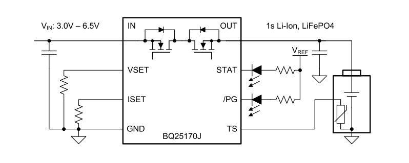 Schematic - Texas Instruments BQ25170J 800mA Linear Battery Charger