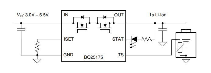 Schematic - Texas Instruments BQ25175 Standalone 1-Cell Linear Battery Charger