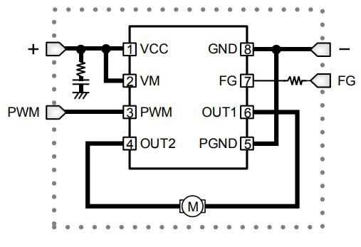 Application Circuit Diagram - ROHM Semiconductor BU69090NUX Single-Phase Motor Driver